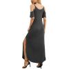 imageGRECERELLE Women Summer Maxi Dresses Casual Loose Strapless Strap Cold Shoulder Short Sleeve Split Long Dress with PocketDark Gray