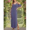 imageGRECERELLE Women Summer Maxi Dresses Casual Loose Strapless Strap Cold Shoulder Short Sleeve Split Long Dress with PocketPurple Gray