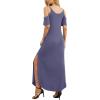 imageGRECERELLE Women Summer Maxi Dresses Casual Loose Strapless Strap Cold Shoulder Short Sleeve Split Long Dress with PocketPurple Gray