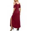 imageGRECERELLE Women Summer Maxi Dresses Casual Loose Strapless Strap Cold Shoulder Short Sleeve Split Long Dress with PocketWine Red