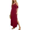 imageGRECERELLE Women Summer Maxi Dresses Casual Loose Strapless Strap Cold Shoulder Short Sleeve Split Long Dress with PocketWine Red