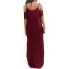 imageGRECERELLE Women Summer Maxi Dresses Casual Loose Strapless Strap Cold Shoulder Short Sleeve Split Long Dress with PocketWine Red