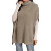 imageGRECERELLE Women Turtleneck Oversized Knit Batwing Sleeveless Loose High Low Hem Side Slit Pullover Sweater01 Khaki