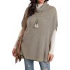 imageGRECERELLE Women Turtleneck Oversized Knit Batwing Sleeveless Loose High Low Hem Side Slit Pullover Sweater01 Khaki