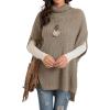 imageGRECERELLE Women Turtleneck Oversized Knit Batwing Sleeveless Loose High Low Hem Side Slit Pullover Sweater01 Khaki