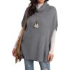 imageGRECERELLE Women Turtleneck Oversized Knit Batwing Sleeveless Loose High Low Hem Side Slit Pullover Sweater03 Dark Gray