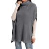imageGRECERELLE Women Turtleneck Oversized Knit Batwing Sleeveless Loose High Low Hem Side Slit Pullover Sweater03 Dark Gray