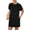 imageGRECERELLE Womens 2025 Casual Summer Shirt Dress Loose Round Neck Mini WrinkleFree Sundress with PocketBlack
