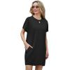 imageGRECERELLE Womens 2025 Casual Summer Shirt Dress Loose Round Neck Mini WrinkleFree Sundress with PocketBlack
