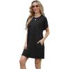 imageGRECERELLE Womens 2025 Casual Summer Shirt Dress Loose Round Neck Mini WrinkleFree Sundress with PocketBlack