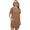 imageGRECERELLE Womens 2025 Casual Summer Shirt Dress Loose Round Neck Mini WrinkleFree Sundress with PocketCamel