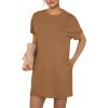 imageGRECERELLE Womens 2025 Casual Summer Shirt Dress Loose Round Neck Mini WrinkleFree Sundress with PocketCamel