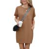imageGRECERELLE Womens 2025 Casual Summer Shirt Dress Loose Round Neck Mini WrinkleFree Sundress with PocketCamel