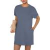 imageGRECERELLE Womens 2025 Casual Summer Shirt Dress Loose Round Neck Mini WrinkleFree Sundress with PocketDenim Blue