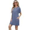 imageGRECERELLE Womens 2025 Casual Summer Shirt Dress Loose Round Neck Mini WrinkleFree Sundress with PocketDenim Blue