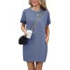 imageGRECERELLE Womens 2025 Casual Summer Shirt Dress Loose Round Neck Mini WrinkleFree Sundress with PocketDenim Blue
