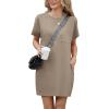 imageGRECERELLE Womens 2025 Casual Summer Shirt Dress Loose Round Neck Mini WrinkleFree Sundress with PocketKhaki