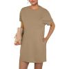 imageGRECERELLE Womens 2025 Casual Summer Shirt Dress Loose Round Neck Mini WrinkleFree Sundress with PocketKhaki