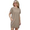 imageGRECERELLE Womens 2025 Casual Summer Shirt Dress Loose Round Neck Mini WrinkleFree Sundress with PocketKhaki