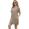 imageGRECERELLE Womens 2025 Casual Summer Shirt Dress Loose Round Neck Mini WrinkleFree Sundress with PocketKhaki