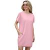 imageGRECERELLE Womens 2025 Casual Summer Shirt Dress Loose Round Neck Mini WrinkleFree Sundress with PocketPink