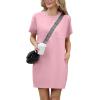 imageGRECERELLE Womens 2025 Casual Summer Shirt Dress Loose Round Neck Mini WrinkleFree Sundress with PocketPink