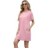 imageGRECERELLE Womens 2025 Casual Summer Shirt Dress Loose Round Neck Mini WrinkleFree Sundress with PocketPink