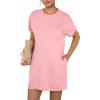 imageGRECERELLE Womens 2025 Casual Summer Shirt Dress Loose Round Neck Mini WrinkleFree Sundress with PocketPink