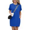 imageGRECERELLE Womens 2025 Casual Summer Shirt Dress Loose Round Neck Mini WrinkleFree Sundress with PocketRoyal Blue