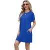 imageGRECERELLE Womens 2025 Casual Summer Shirt Dress Loose Round Neck Mini WrinkleFree Sundress with PocketRoyal Blue
