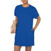 imageGRECERELLE Womens 2025 Casual Summer Shirt Dress Loose Round Neck Mini WrinkleFree Sundress with PocketRoyal Blue