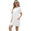 imageGRECERELLE Womens 2025 Casual Summer Shirt Dress Loose Round Neck Mini WrinkleFree Sundress with PocketWhite