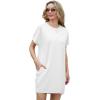 imageGRECERELLE Womens 2025 Casual Summer Shirt Dress Loose Round Neck Mini WrinkleFree Sundress with PocketWhite