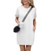 imageGRECERELLE Womens 2025 Casual Summer Shirt Dress Loose Round Neck Mini WrinkleFree Sundress with PocketWhite