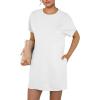imageGRECERELLE Womens 2025 Casual Summer Shirt Dress Loose Round Neck Mini WrinkleFree Sundress with PocketWhite