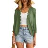 imageGRECERELLE Womens 34 Sleeve Summer Cardigan Lightweight Casual OpenFront Cropped Shrug Sweaters for WomenArmy Green