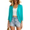 imageGRECERELLE Womens 34 Sleeve Summer Cardigan Lightweight Casual OpenFront Cropped Shrug Sweaters for WomenCyan
