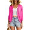 imageGRECERELLE Womens 34 Sleeve Summer Cardigan Lightweight Casual OpenFront Cropped Shrug Sweaters for WomenHot Pink