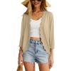 imageGRECERELLE Womens 34 Sleeve Summer Cardigan Lightweight Casual OpenFront Cropped Shrug Sweaters for WomenSolidkhaki