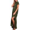 imageGRECERELLE Womens Casual Loose Pocket Long Dress Short Sleeve Split Maxi DressesArmy Green