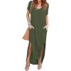 imageGRECERELLE Womens Casual Loose Pocket Long Dress Short Sleeve Split Maxi DressesArmy Green