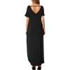 imageGRECERELLE Womens Casual Loose Pocket Long Dress Short Sleeve Split Maxi DressesBlack