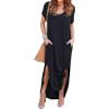 imageGRECERELLE Womens Casual Loose Pocket Long Dress Short Sleeve Split Maxi DressesBlack
