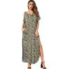 imageGRECERELLE Womens Casual Loose Pocket Long Dress Short Sleeve Split Maxi DressesBlack Yellow