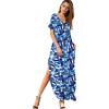 imageGRECERELLE Womens Casual Loose Pocket Long Dress Short Sleeve Split Maxi DressesBlue Ink White