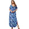 imageGRECERELLE Womens Casual Loose Pocket Long Dress Short Sleeve Split Maxi DressesBlue Ink White
