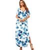 imageGRECERELLE Womens Casual Loose Pocket Long Dress Short Sleeve Split Maxi DressesBubble Blue