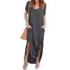 imageGRECERELLE Womens Casual Loose Pocket Long Dress Short Sleeve Split Maxi DressesDark Gray