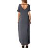 imageGRECERELLE Womens Casual Loose Pocket Long Dress Short Sleeve Split Maxi DressesDark Gray