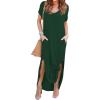 imageGRECERELLE Womens Casual Loose Pocket Long Dress Short Sleeve Split Maxi DressesDark Green